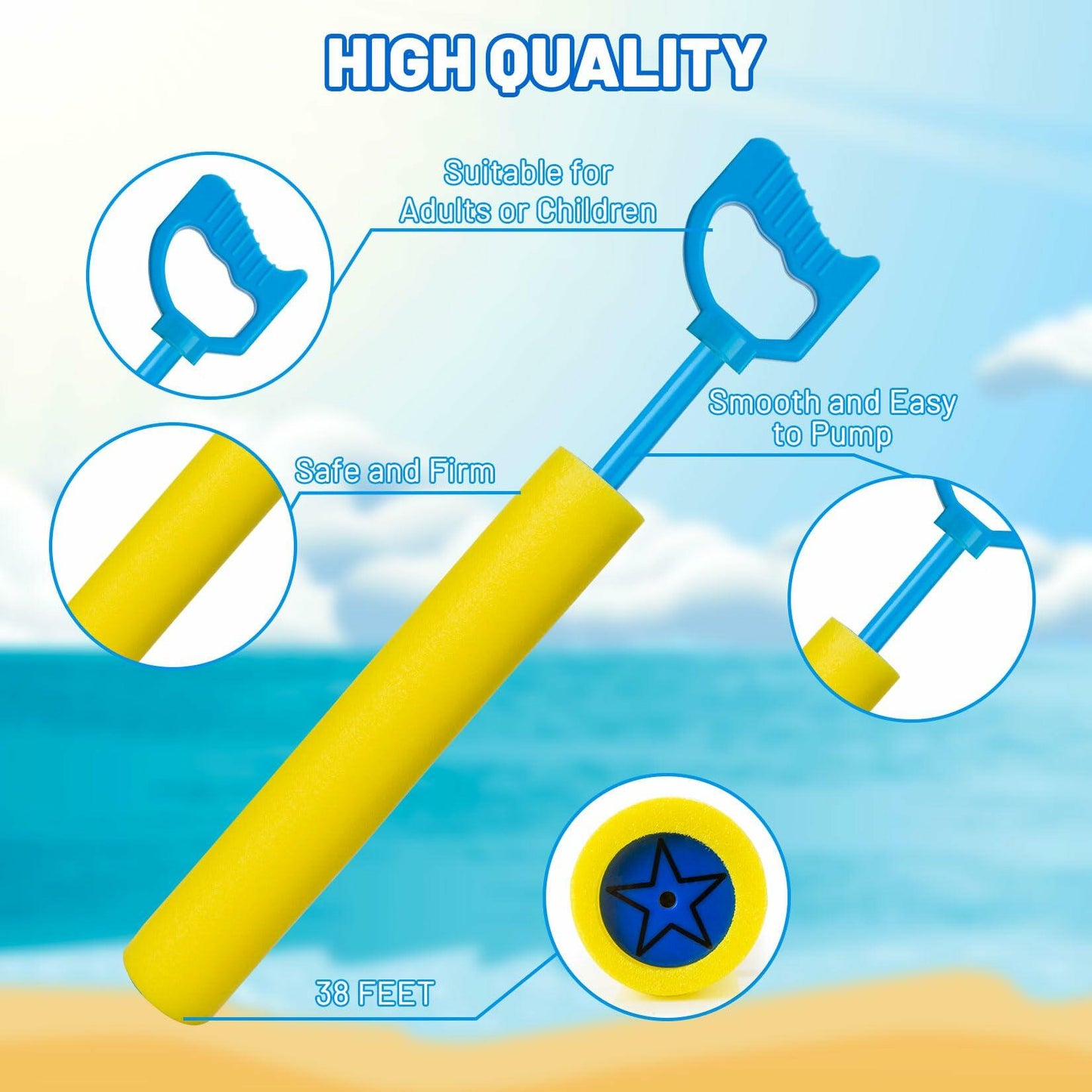 Xouduxpl Pool Foam Blaster Water Guns 6 Pack, Lightweight, 38ft Range, Rainbow