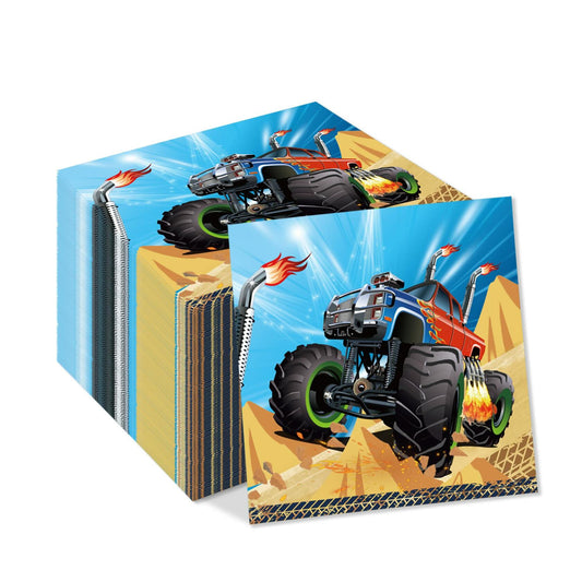 OXYLIPO Monster Truck Dessert Napkins 40pcs 13x13in 3-Ply Paper Party