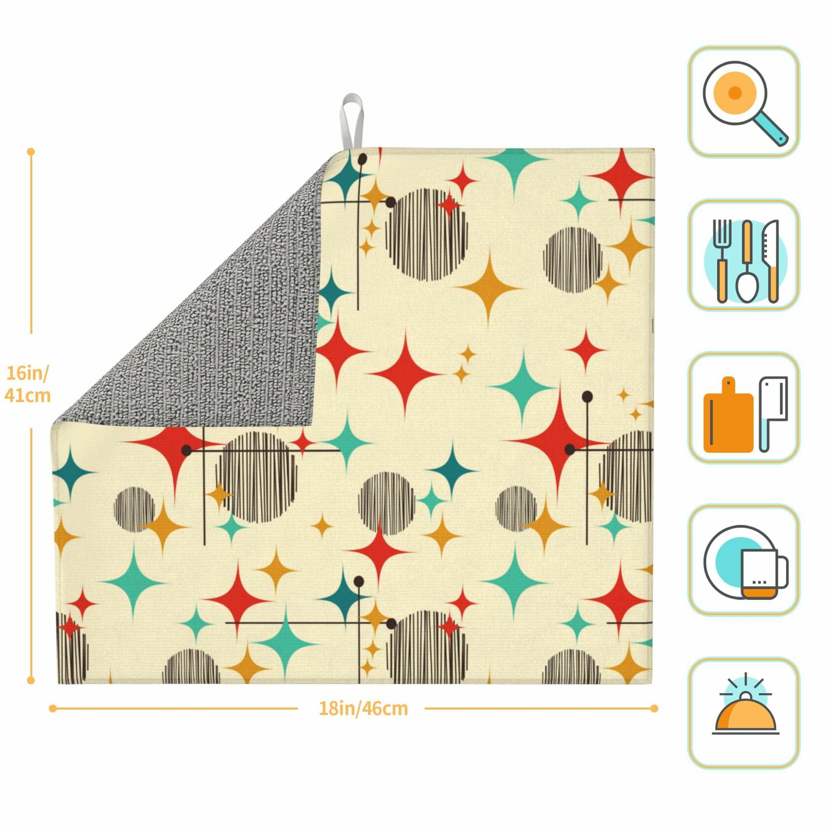 TNOKKU Mid Century Modern Atomic Retro Dish Drying Mat Yellow 16x18