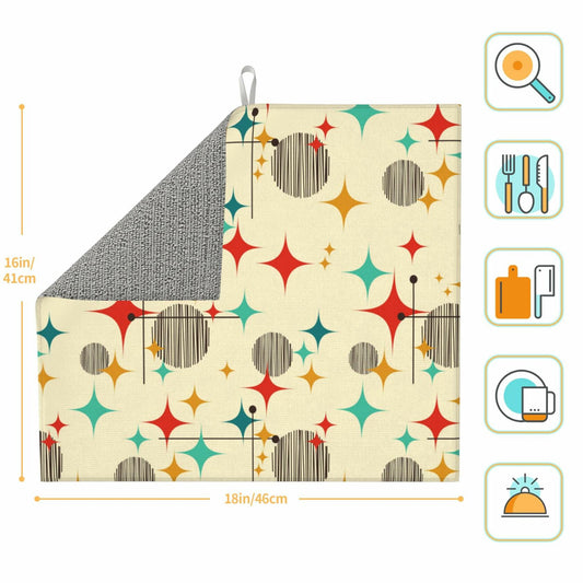 TNOKKU Mid Century Modern Atomic Retro Dish Drying Mat Yellow 16x18