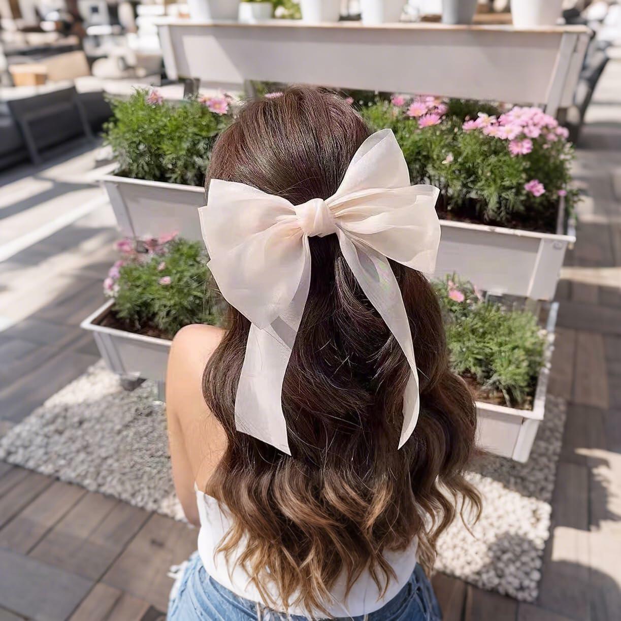 SCORYULE Bow Hair Clips 5PCS Multicolor Tulle Ribbon with Long Tails Girls Women