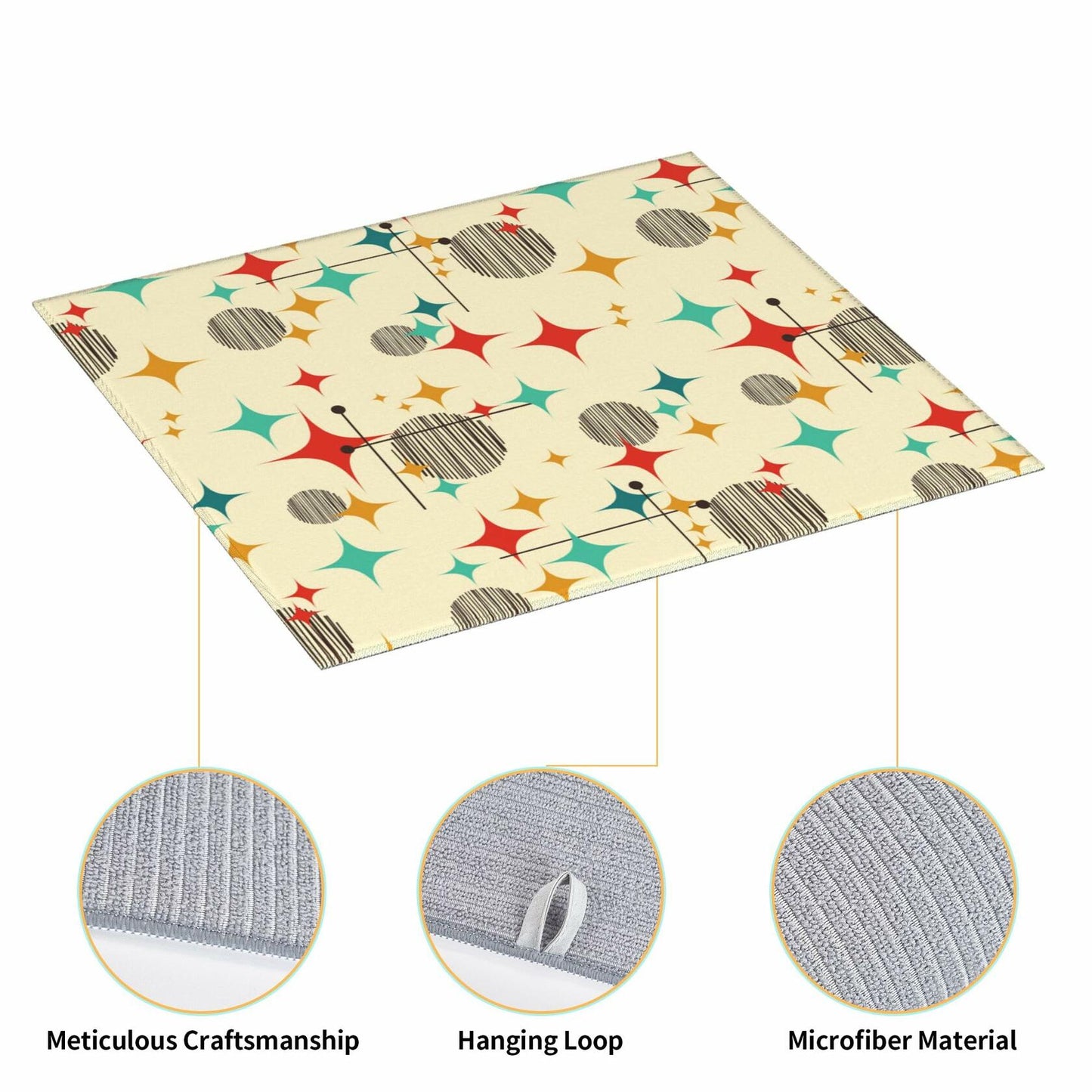 TNOKKU Mid Century Modern Atomic Retro Dish Drying Mat Yellow 16x18