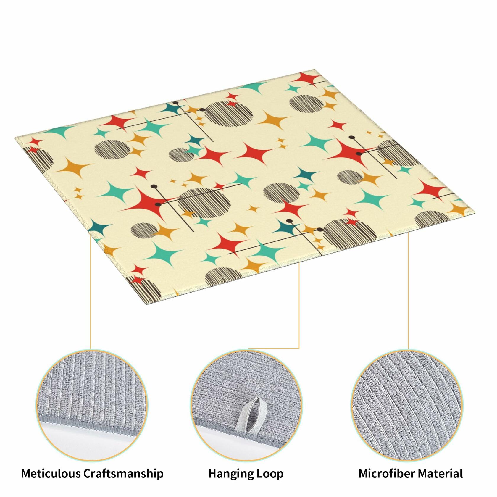 TNOKKU Mid Century Modern Atomic Retro Dish Drying Mat Yellow 16x18
