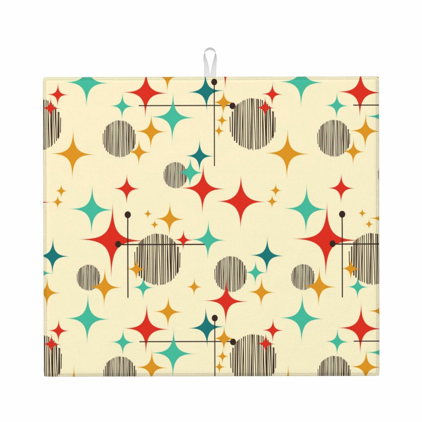 TNOKKU Mid Century Modern Atomic Retro Dish Drying Mat Yellow 16x18