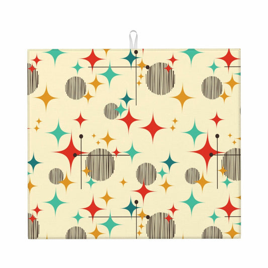 TNOKKU Mid Century Modern Atomic Retro Dish Drying Mat Yellow 16x18