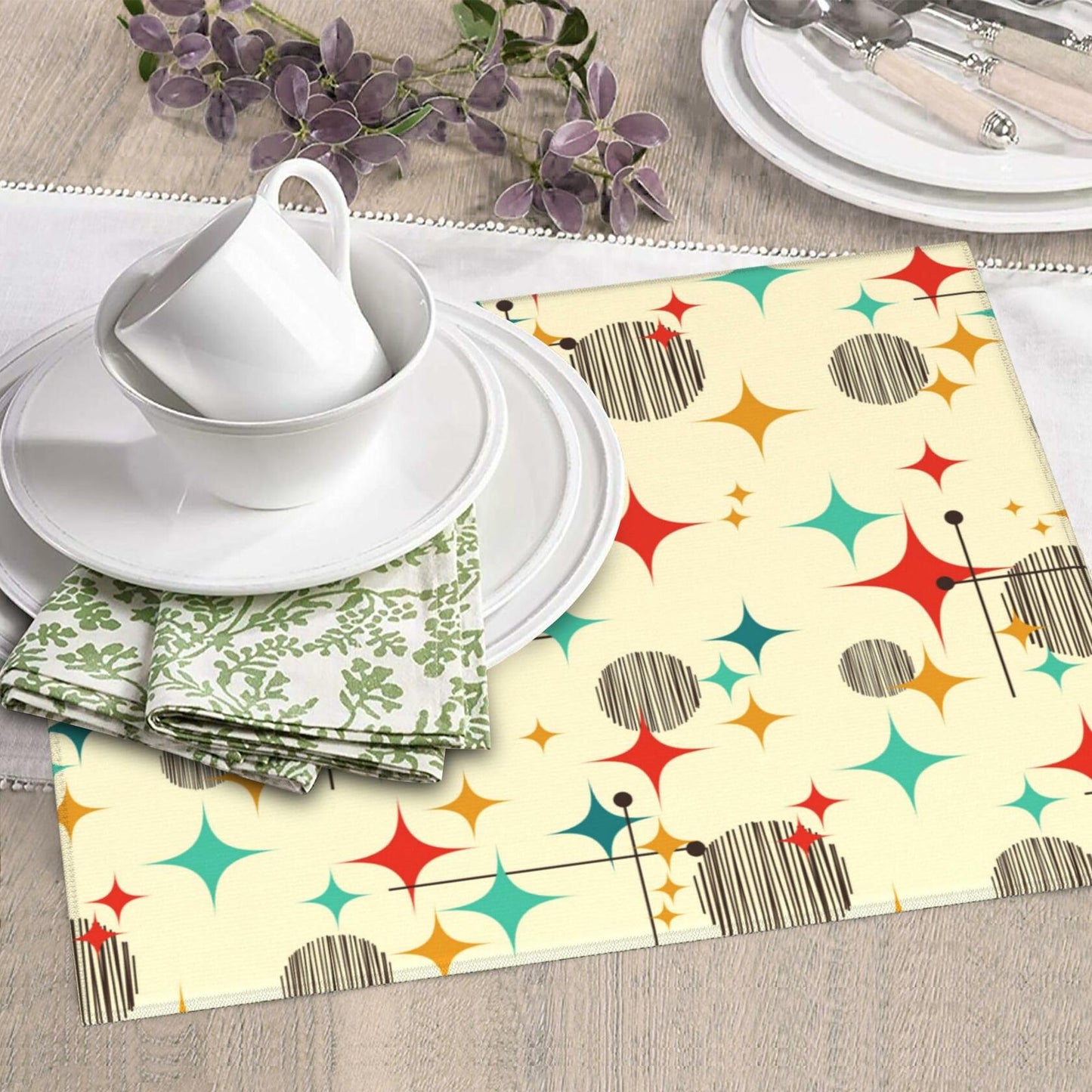 TNOKKU Mid Century Modern Atomic Retro Dish Drying Mat Yellow 16x18