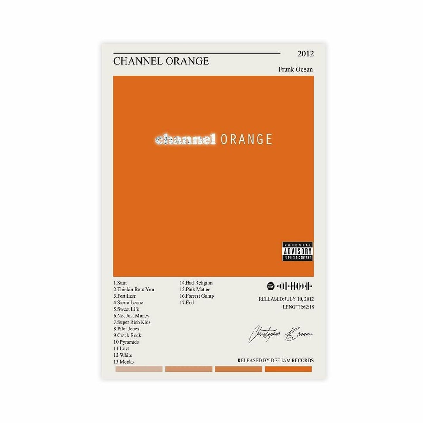 Nomzie Frank Ocean Channel Orange Album Cover Poster 12x18 inches