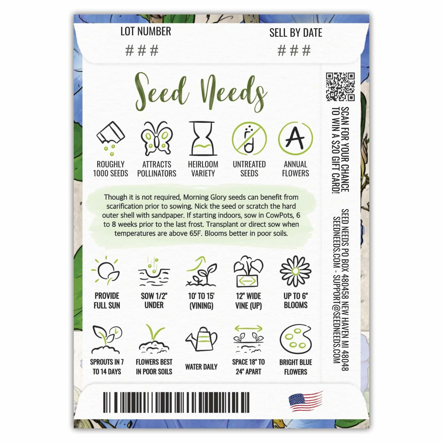 Seed Needs Heavenly Blue Morning Glory Seeds Ipomoea Tricolor 1000+ Count