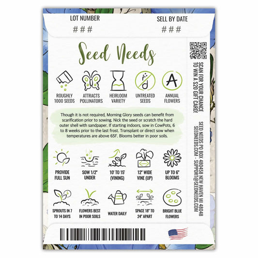 Seed Needs Heavenly Blue Morning Glory Seeds Ipomoea Tricolor 1000+ Count
