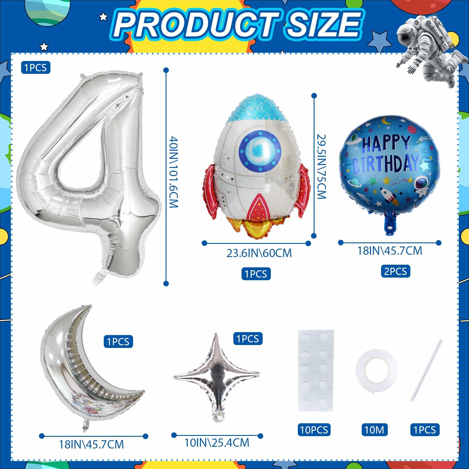 HXOUSE 6Pcs Extra Large Space Balloon Set Rocket Moon Planet Silver No.4