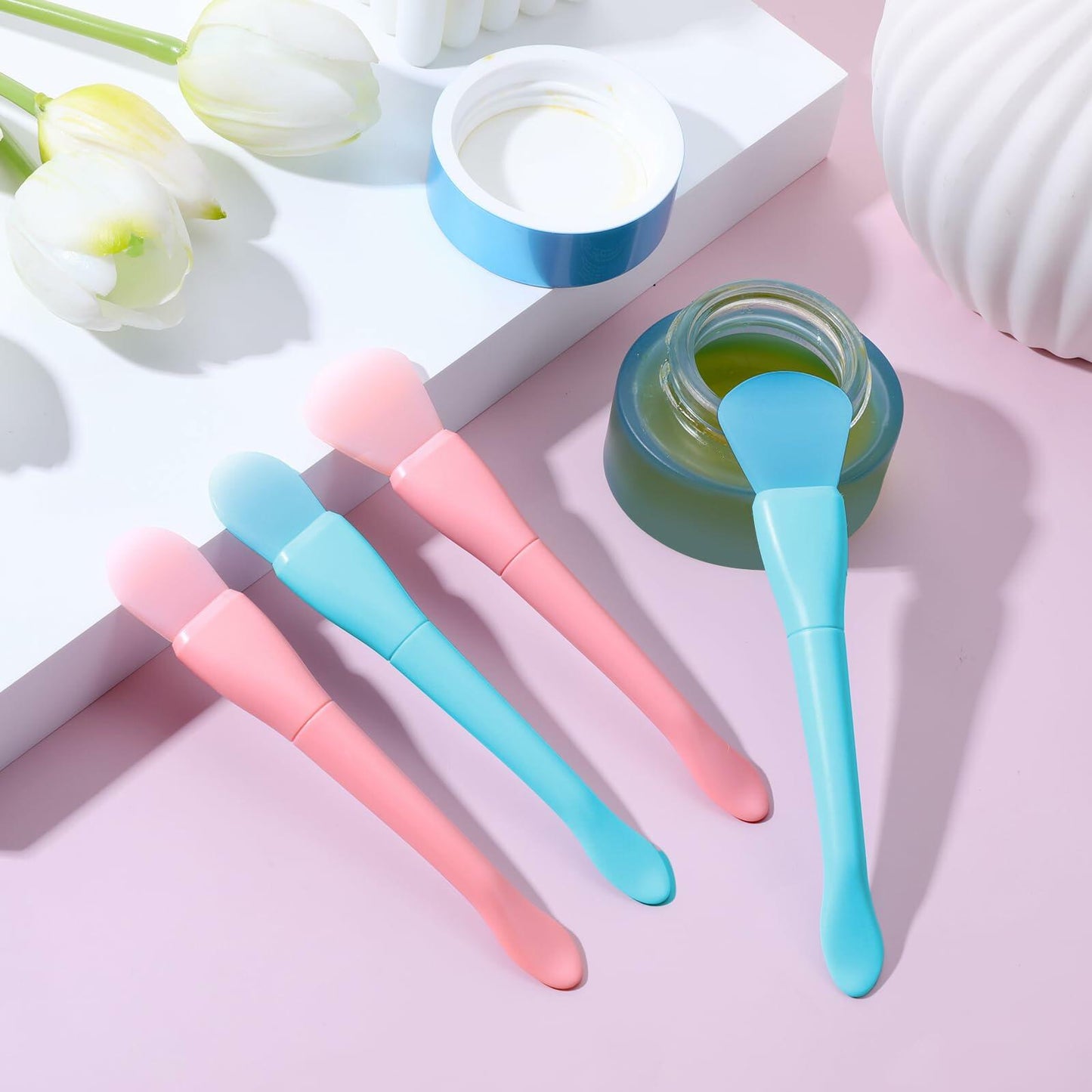 QFGasre Silicone Face Mask Brush Applicator Soft Beauty Tool Pink Blue