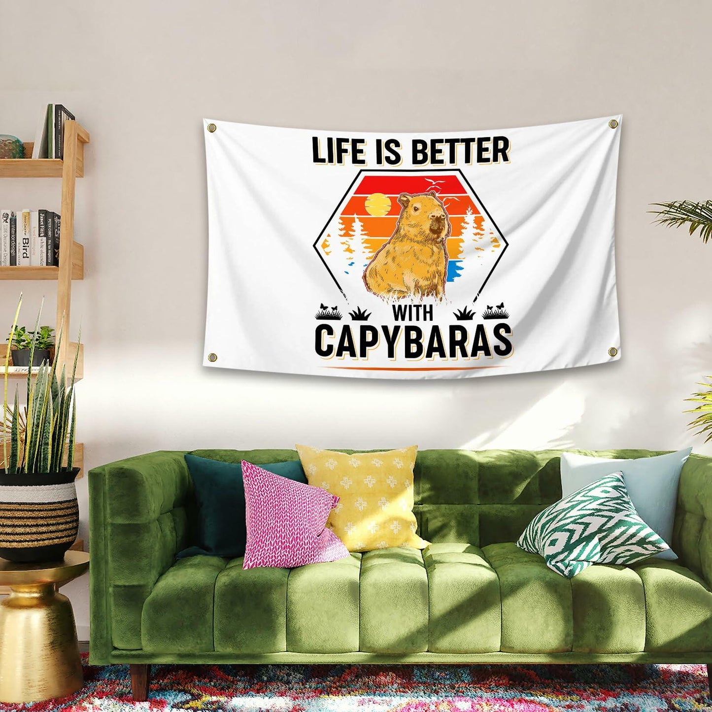 NUCTKP Capybara Life Is Better Wall Tapestry 3x5ft Brass Grommets
