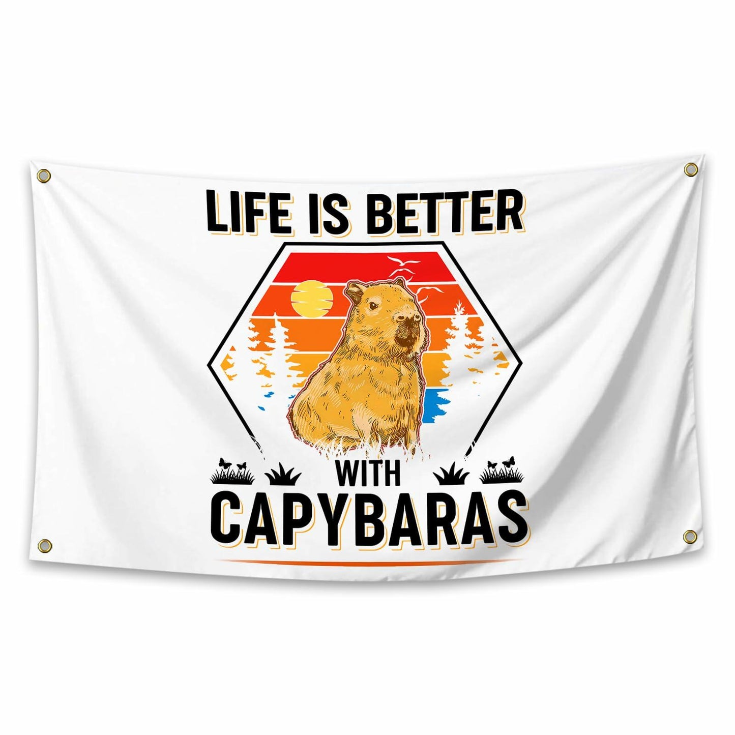 NUCTKP Capybara Life Is Better Wall Tapestry 3x5ft Brass Grommets