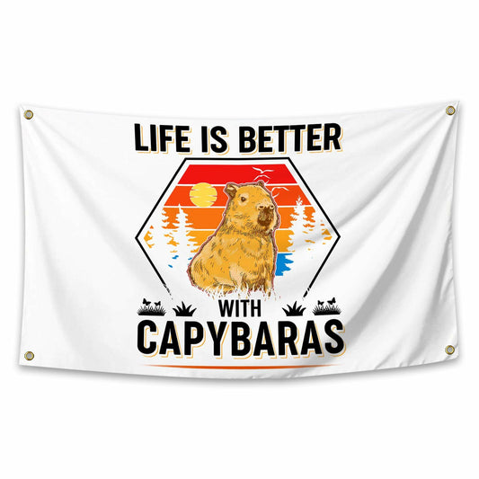 NUCTKP Capybara Life Is Better Wall Tapestry 3x5ft Brass Grommets