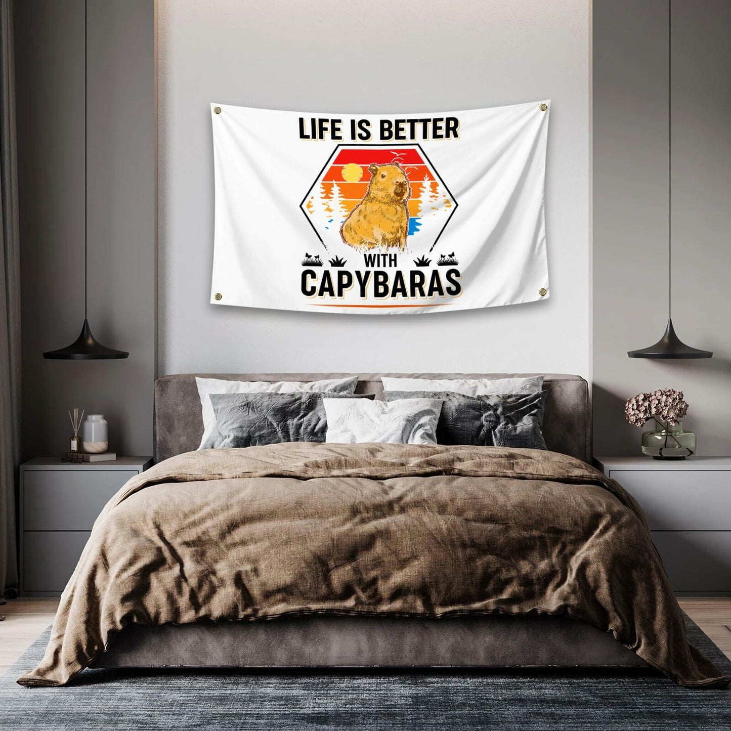 NUCTKP Capybara Life Is Better Wall Tapestry 3x5ft Brass Grommets