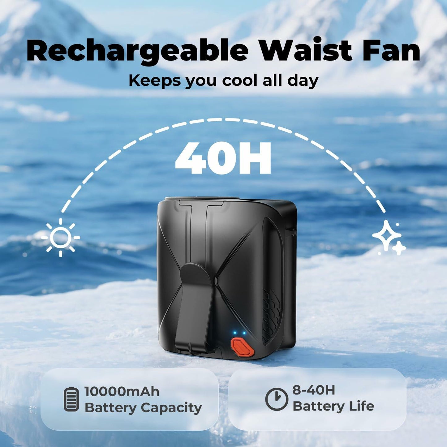 VOSFEEL 2025 Portable Waist Fan 10000mAh 6 Speeds 16000RPM Black