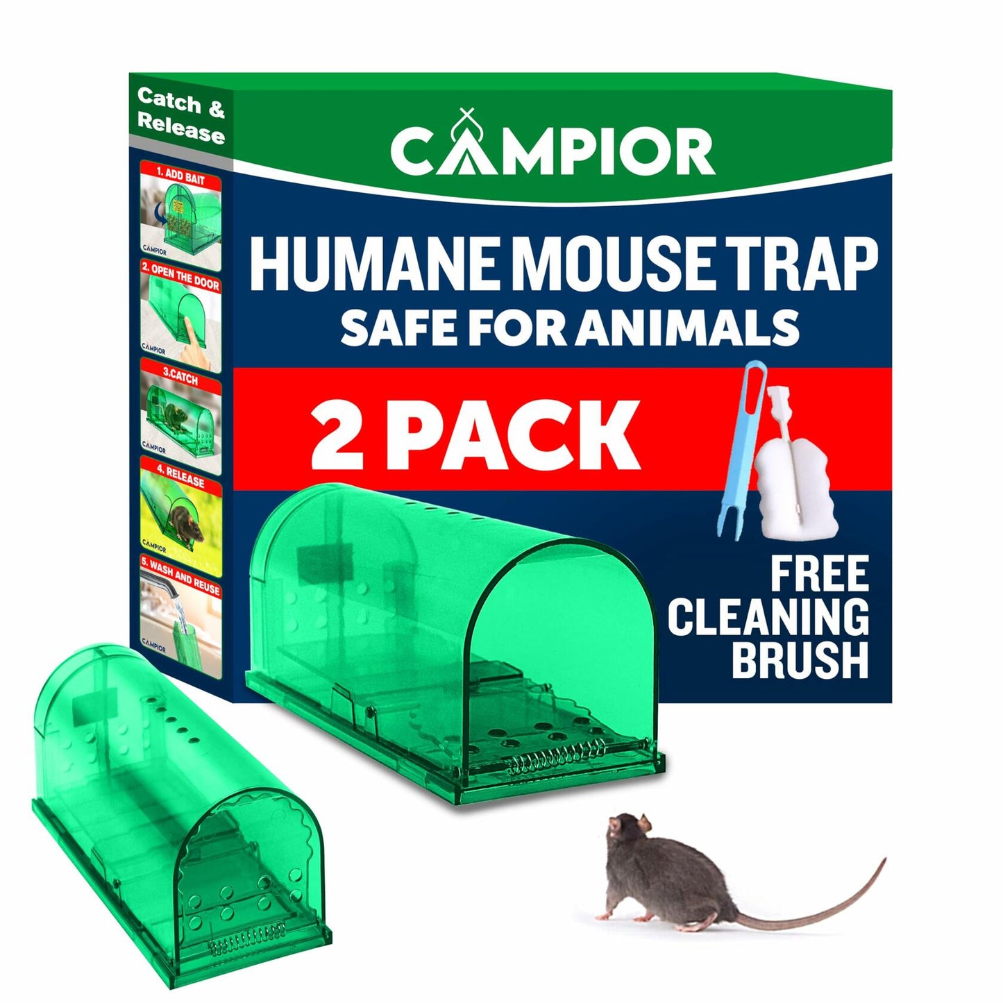 Campior Humane Mouse Trap Large No-Kill Indoor Catch-Release Green 2 Pack