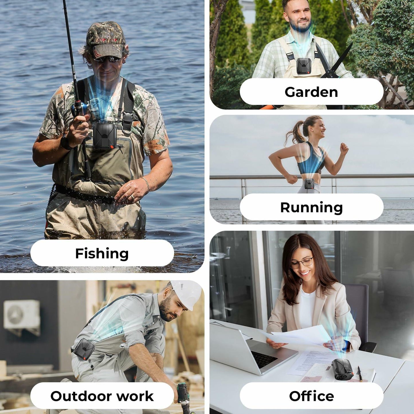 VOSFEEL 2025 Portable Waist Fan 10000mAh 6 Speeds 16000RPM Black