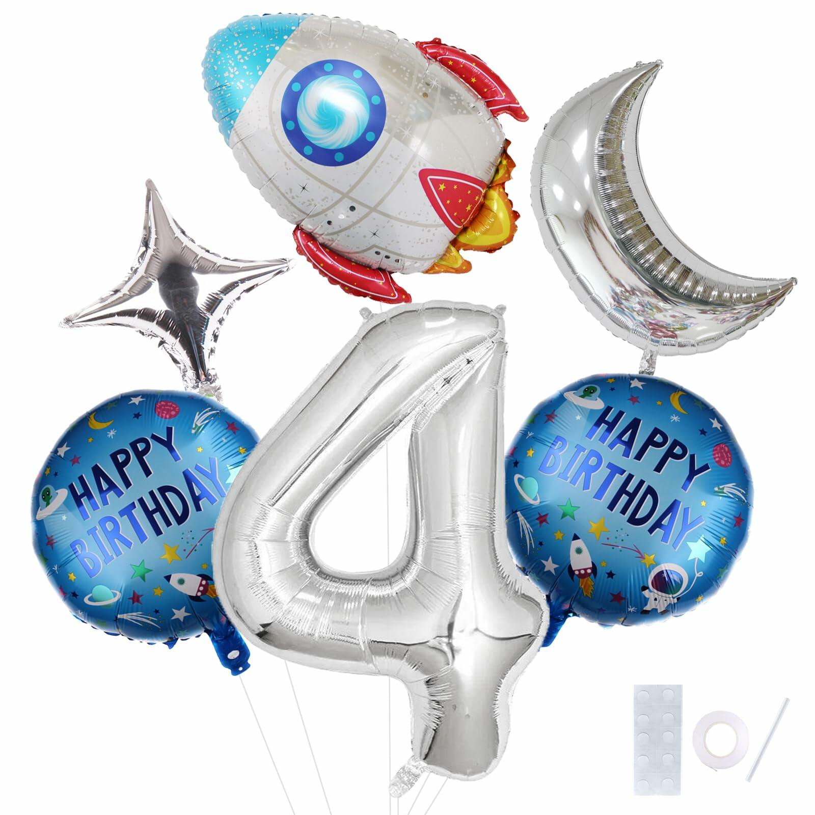 HXOUSE 6Pcs Extra Large Space Balloon Set Rocket Moon Planet Silver No.4