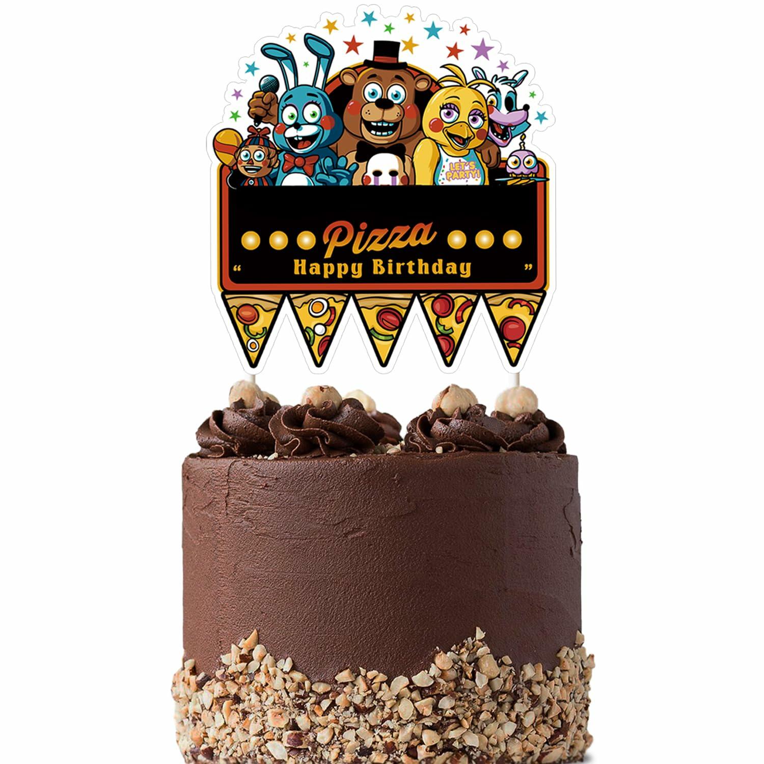 YISHIDA FNAF Happy Birthday Pizza Cake Topper Decoration 1 Count Paper