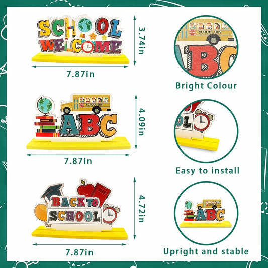 ALIBBON 3 Pieces Wooden Back to School Table Centerpiece Love Books Decor Style1