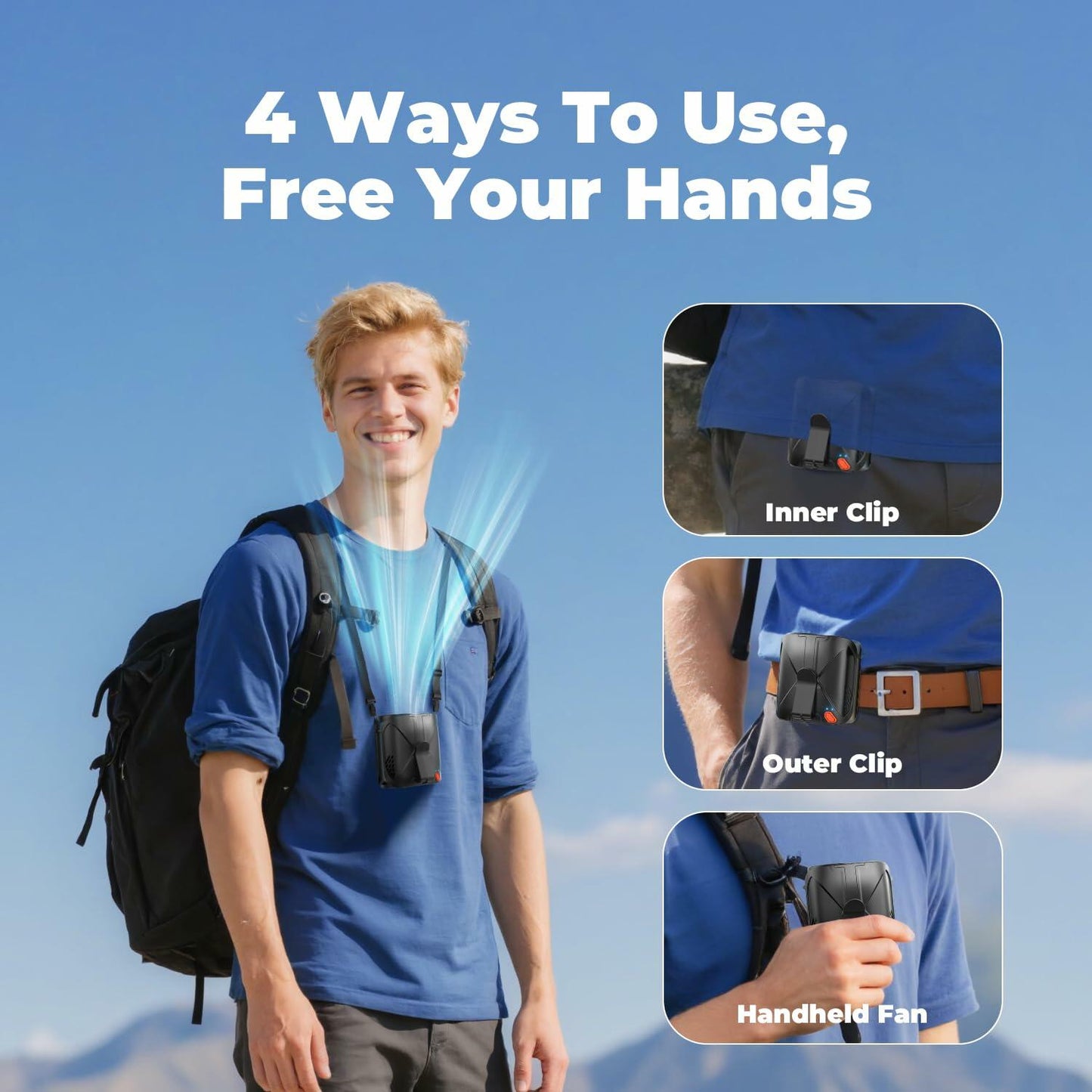 VOSFEEL 2025 Portable Waist Fan 10000mAh 6 Speeds 16000RPM Black