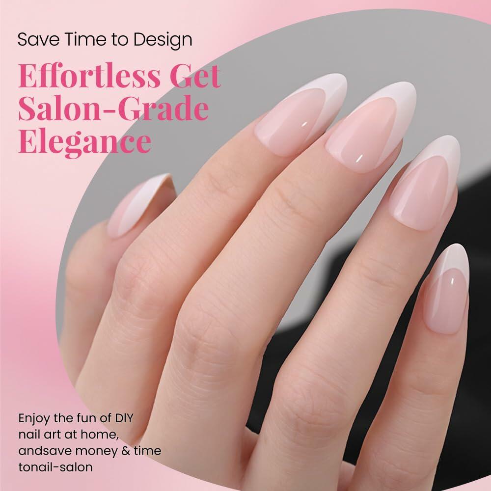 Stbisen Pink French Tip Press On Nails Almond Short Glossy Gel 30Pcs