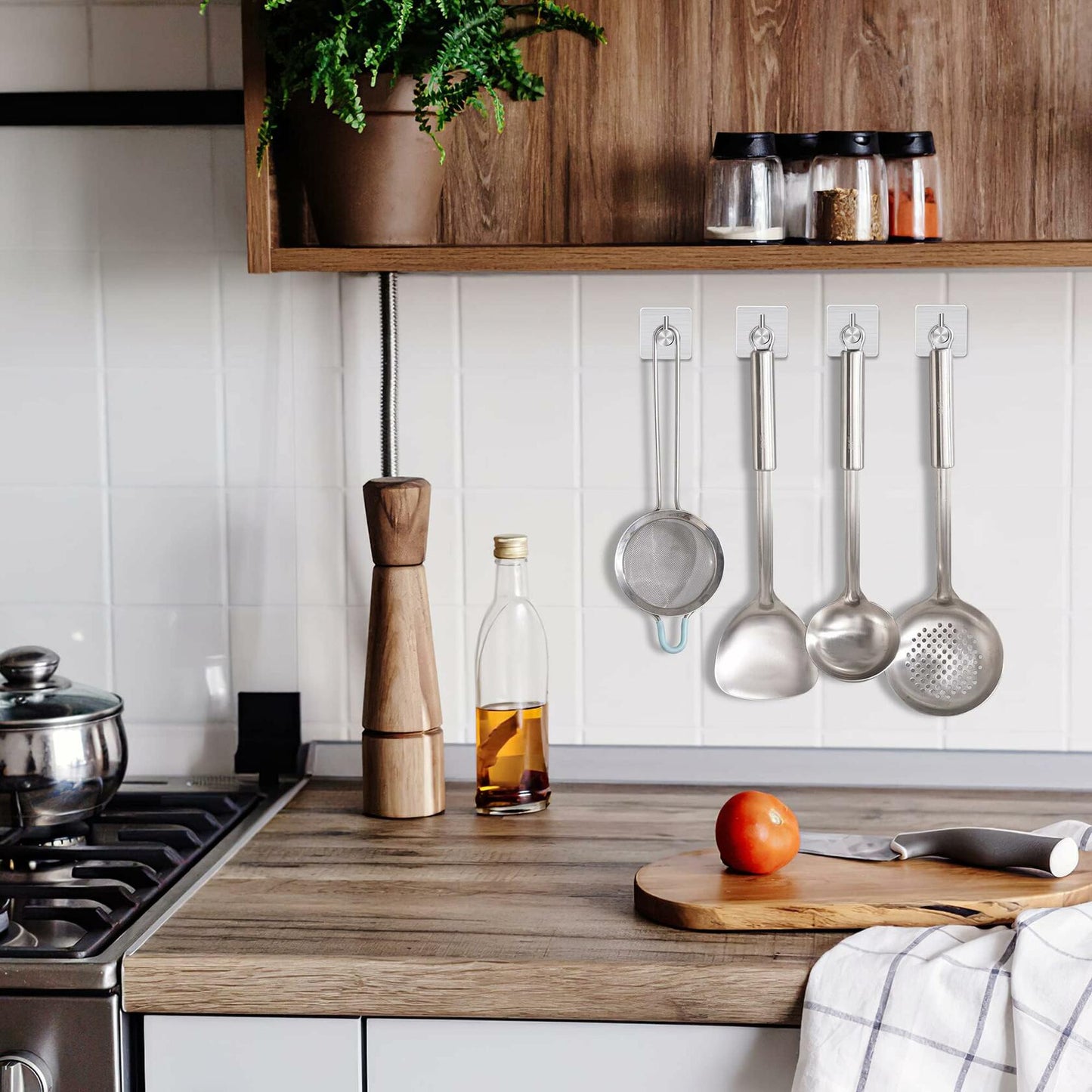 Eowihor 6 Pack Silver Stainless Steel Wall Hooks Heavy Duty Waterproof