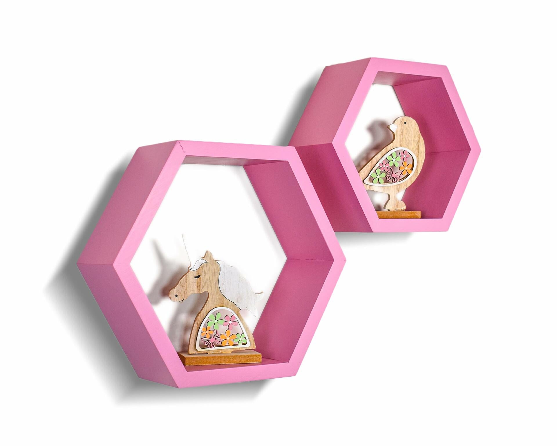Wandars Hexagon Honeycomb Shelves Set of 2 Pine Wood Rose Quartz 11x11x9.5