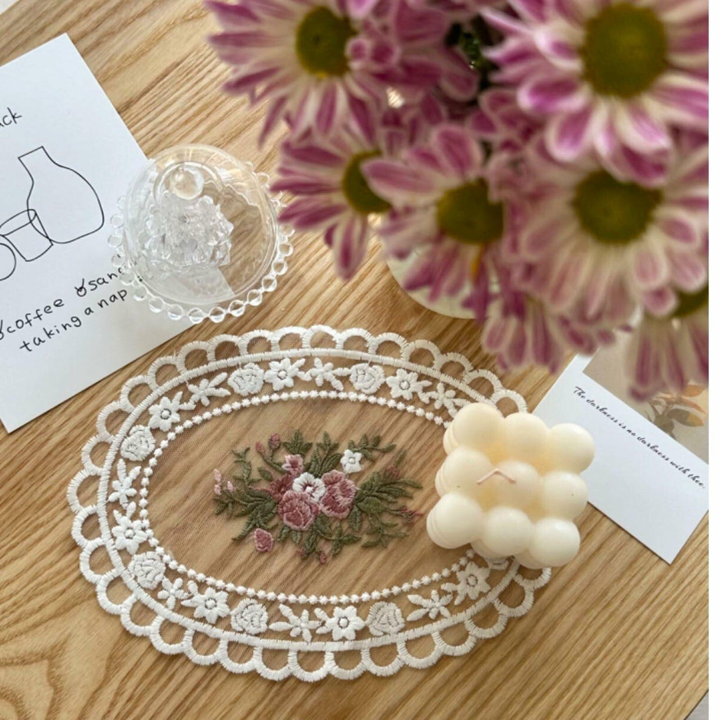 GlimVilo 2 Pack White Cotton Lace Doilies Place Mats Small2 Machine Wash