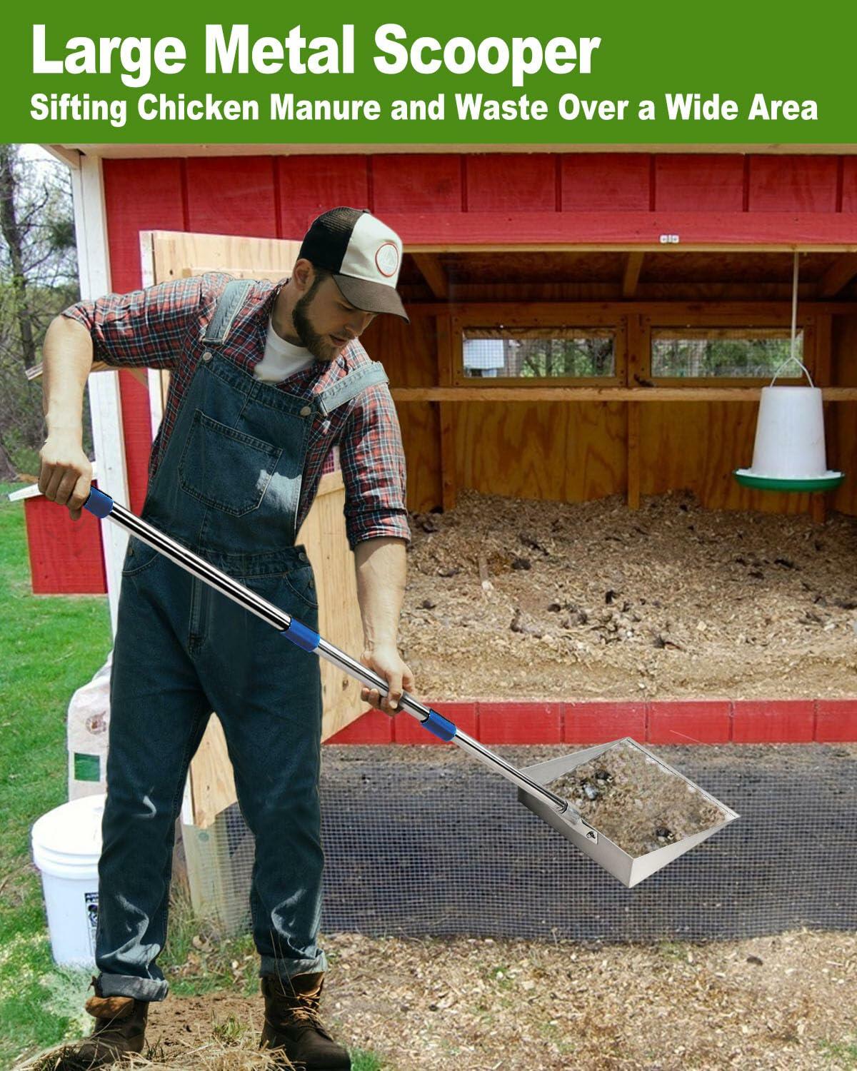 YQDHYLYH Metal Chicken Poop Scooper Heavy Duty Silver Large Coop Tool