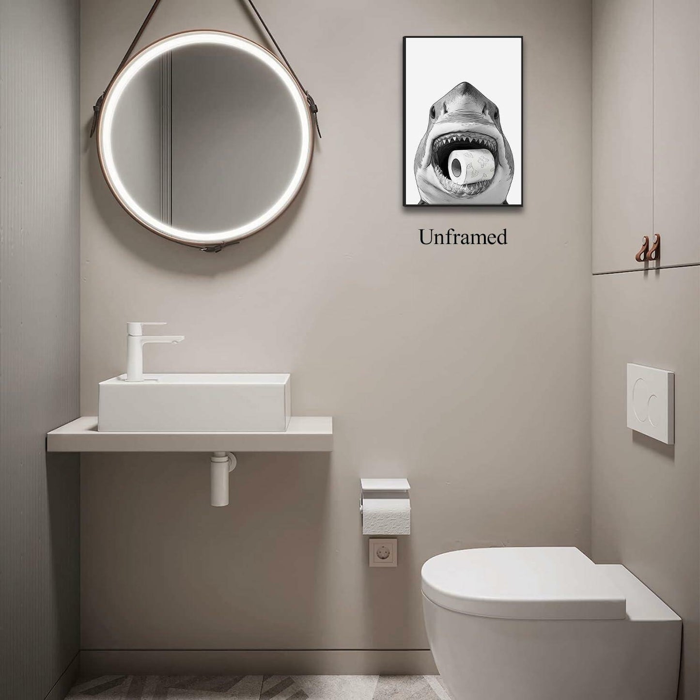 YOYIAXT 3-Piece Bathroom Canvas Wall Art Shark Black White 12x16 in