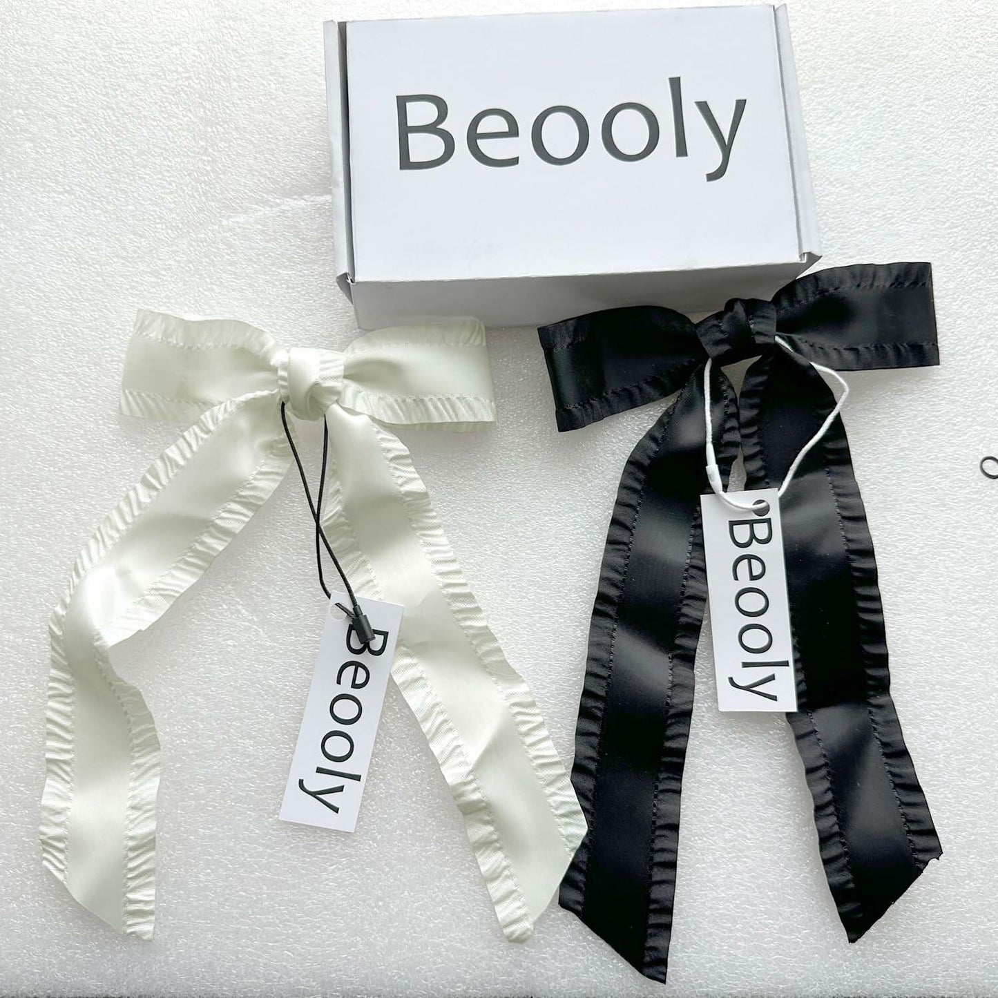 Beooly Hair Bows 2PCS Metal Hair Clips Beige Black Large Barrettes