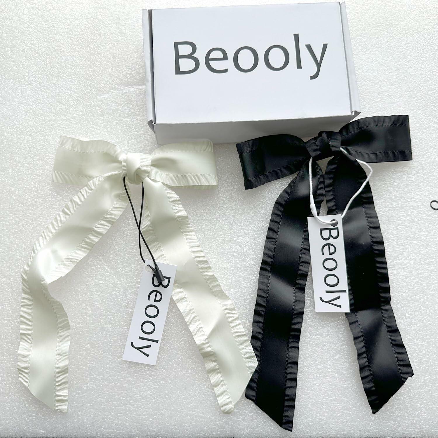 Beooly Hair Bows 2PCS Metal Hair Clips Beige Black Large Barrettes