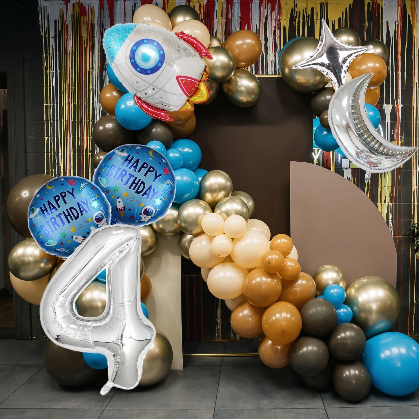 HXOUSE 6Pcs Extra Large Space Balloon Set Rocket Moon Planet Silver No.4