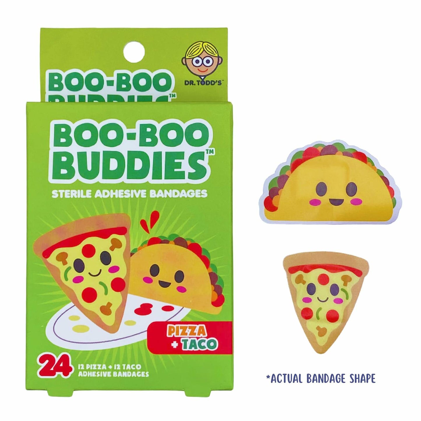 Boo Boo Buddies Kids Adhesive Bandages Pizza Taco 24 Count Sterile