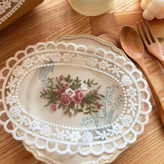 GlimVilo 2 Pack White Cotton Lace Doilies Place Mats Small2 Machine Wash