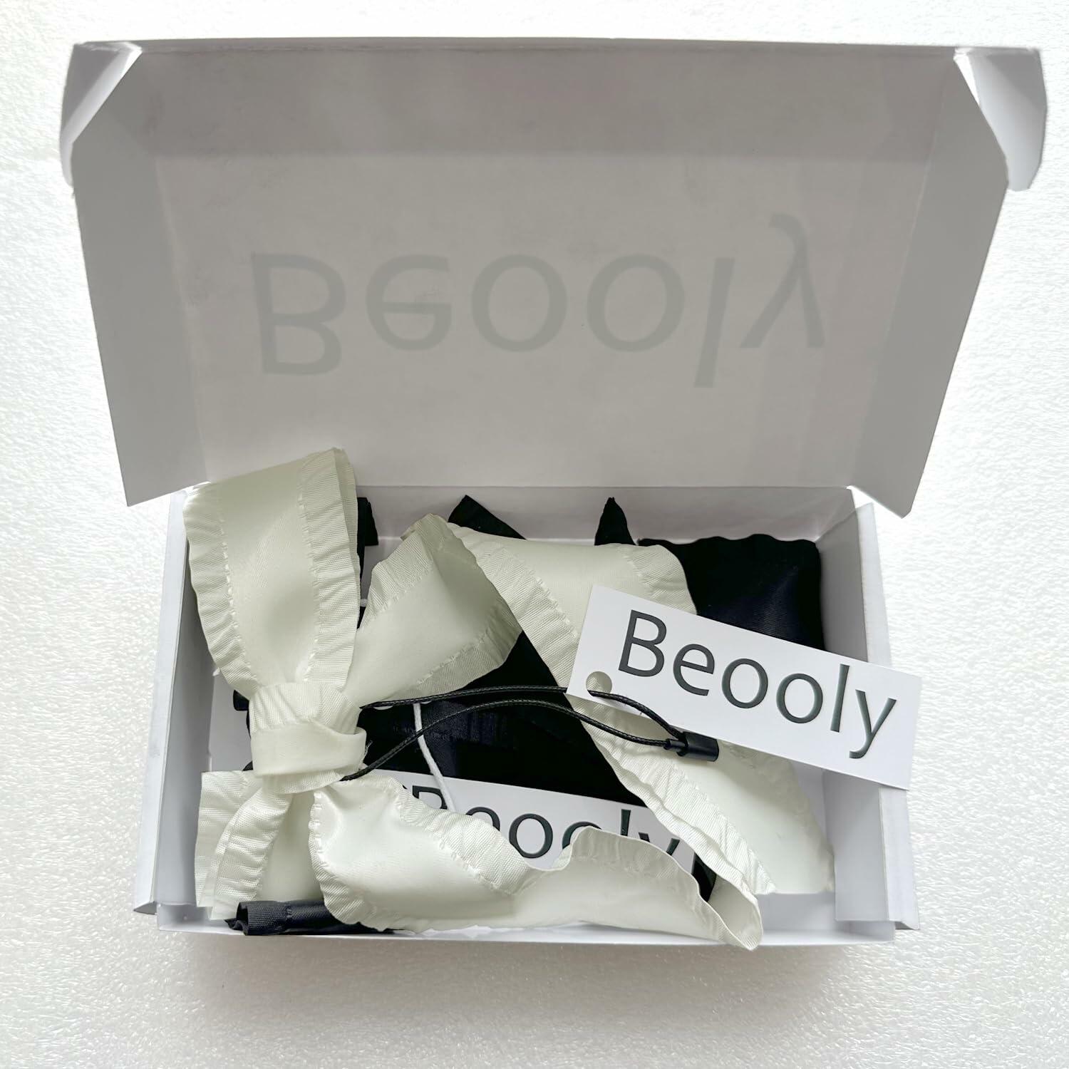 Beooly Hair Bows 2PCS Metal Hair Clips Beige Black Large Barrettes