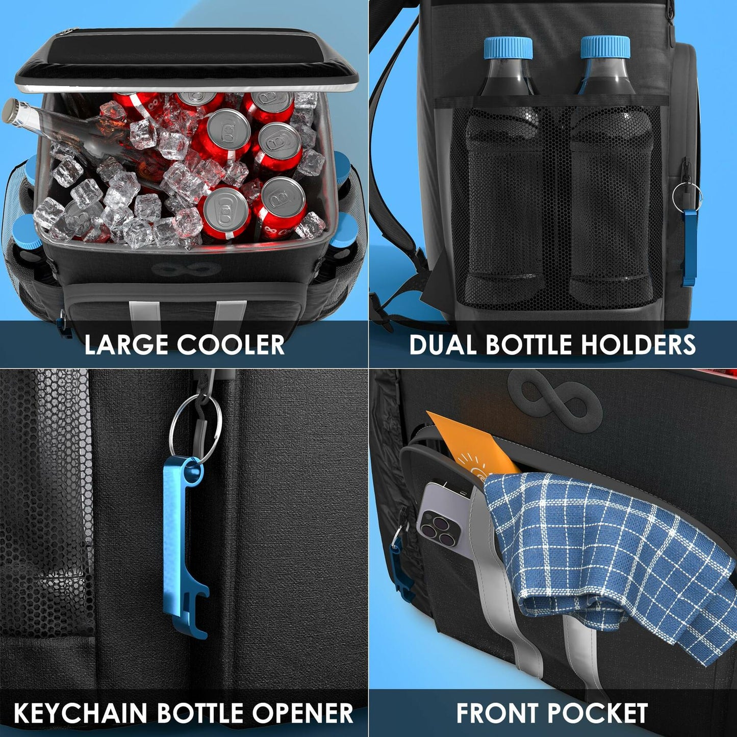 Everlasting Comfort Insulated Backpack Cooler 54 Can Leak Proof Black