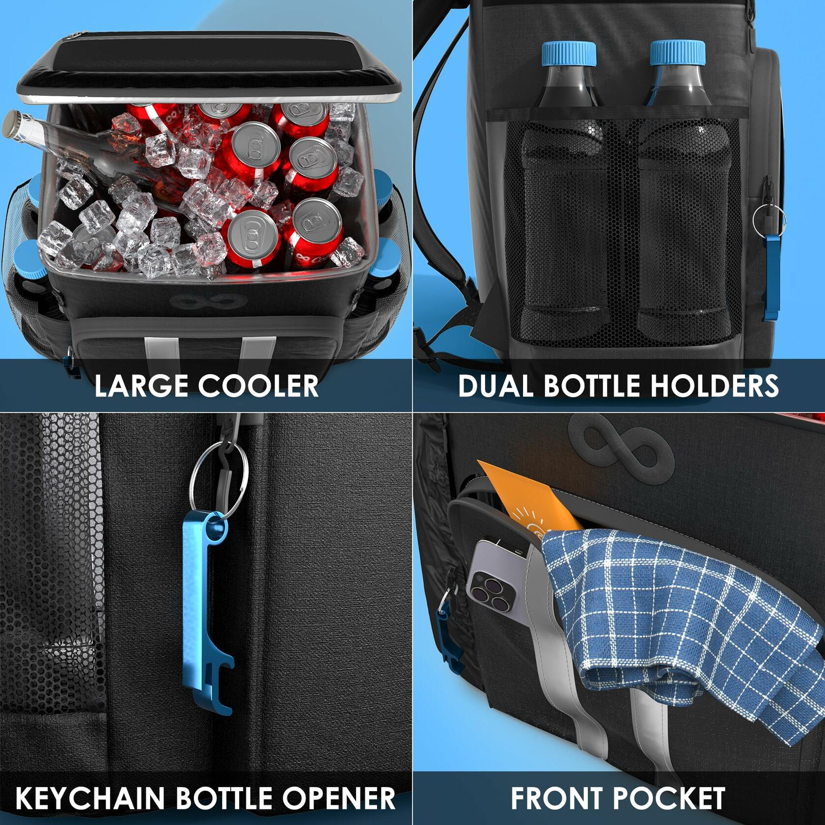 Everlasting Comfort Insulated Backpack Cooler 54 Can Leak Proof Black