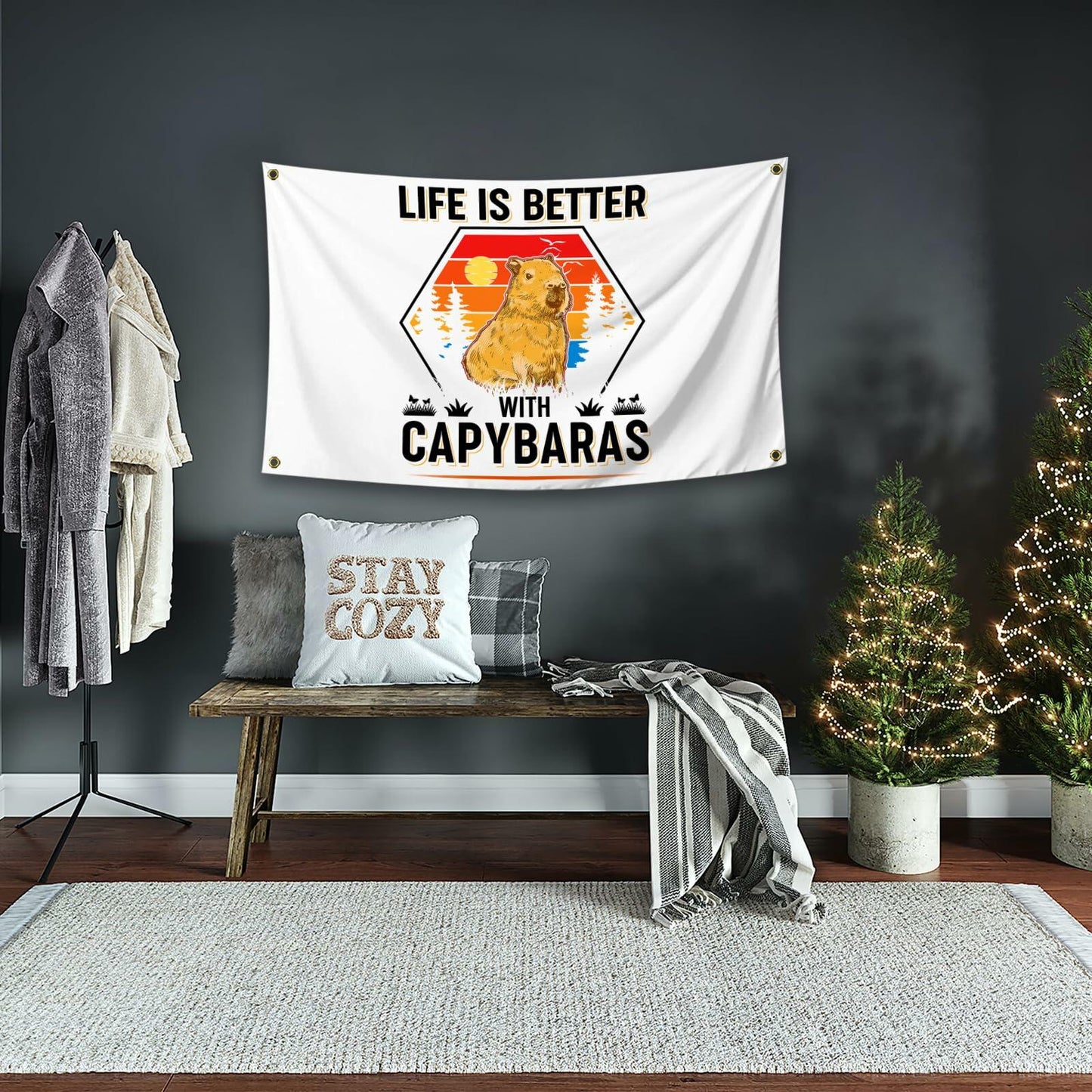 NUCTKP Capybara Life Is Better Wall Tapestry 3x5ft Brass Grommets