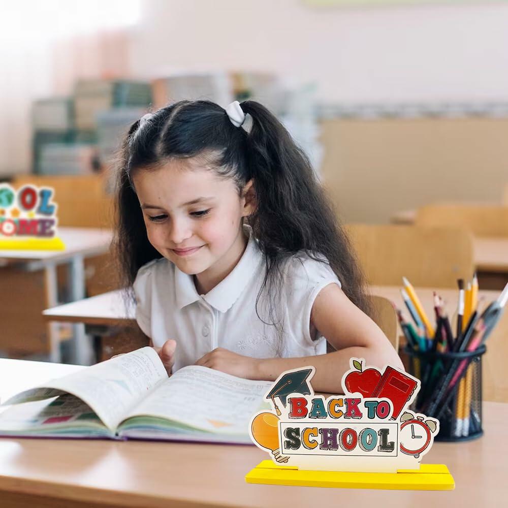 ALIBBON 3 Pieces Wooden Back to School Table Centerpiece Love Books Decor Style1