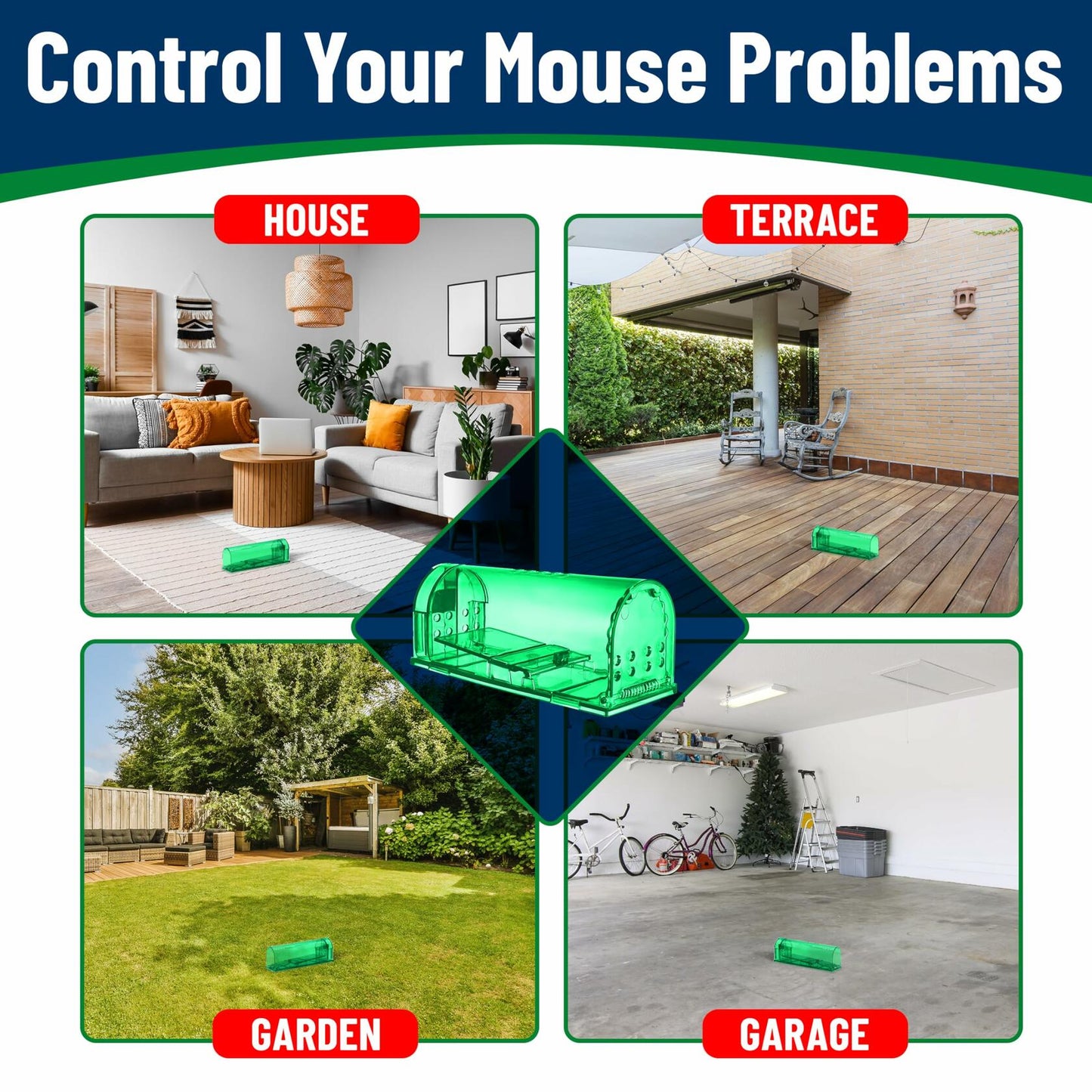 Campior Humane Mouse Trap Large No-Kill Indoor Catch-Release Green 2 Pack