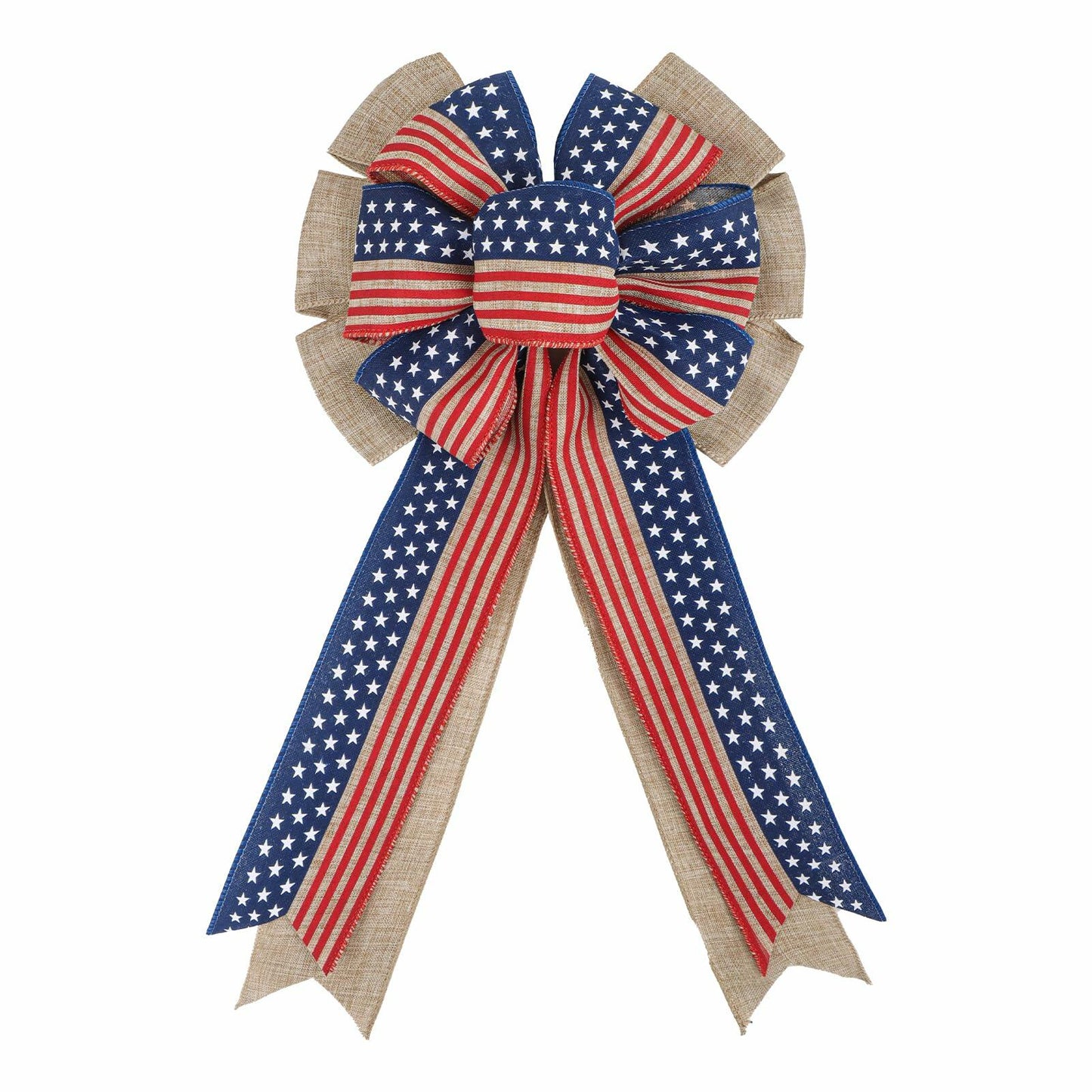 YanJie 4th of July American Flag Burlap Wreath Bow Patriotic Decor Stripes