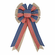 YanJie 4th of July American Flag Burlap Wreath Bow Patriotic Decor Stripes