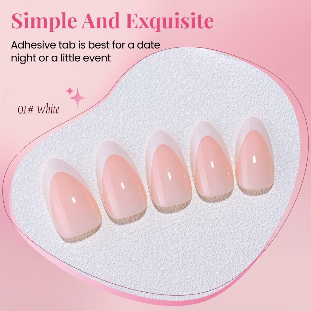 Stbisen Pink French Tip Press On Nails Almond Short Glossy Gel 30Pcs
