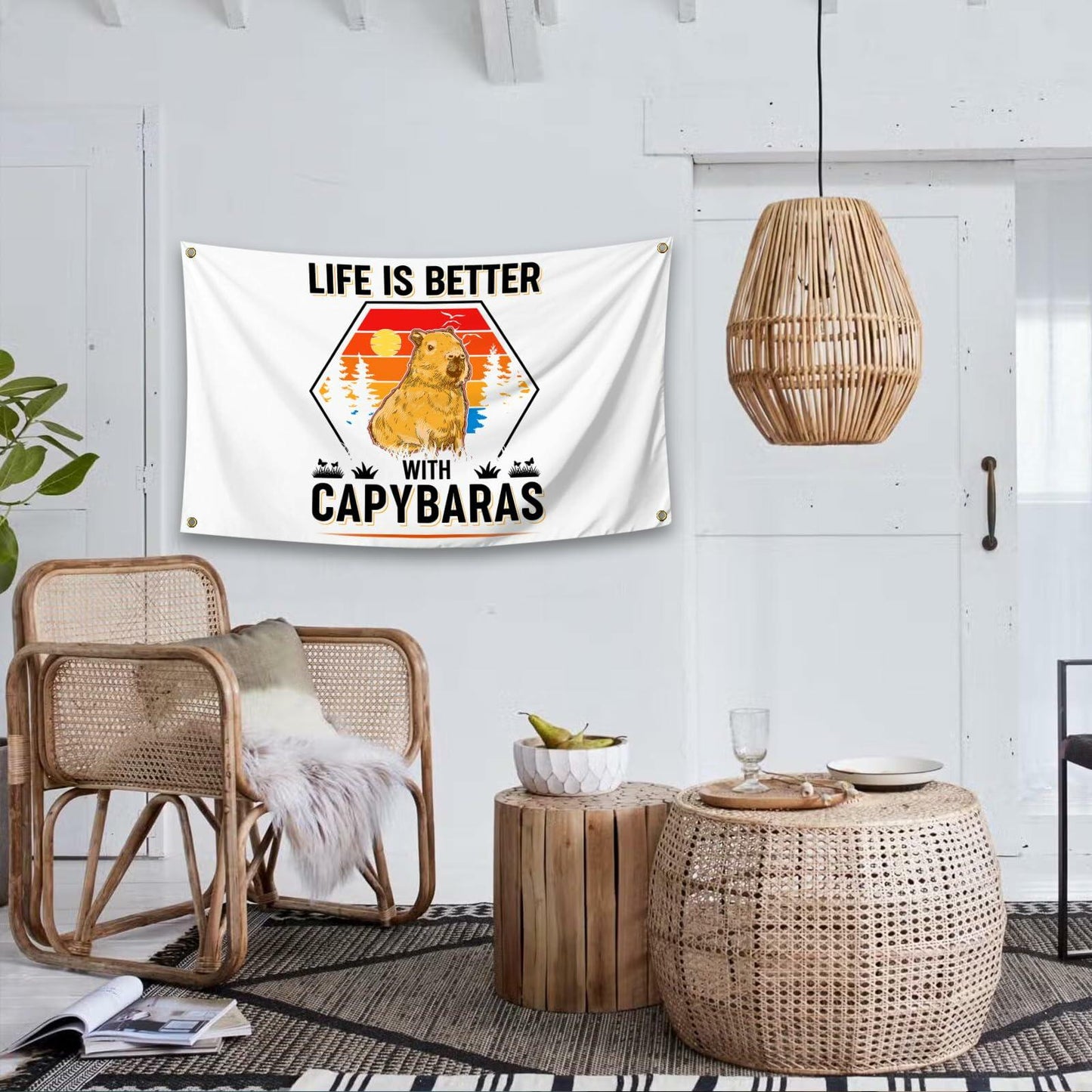 NUCTKP Capybara Life Is Better Wall Tapestry 3x5ft Brass Grommets