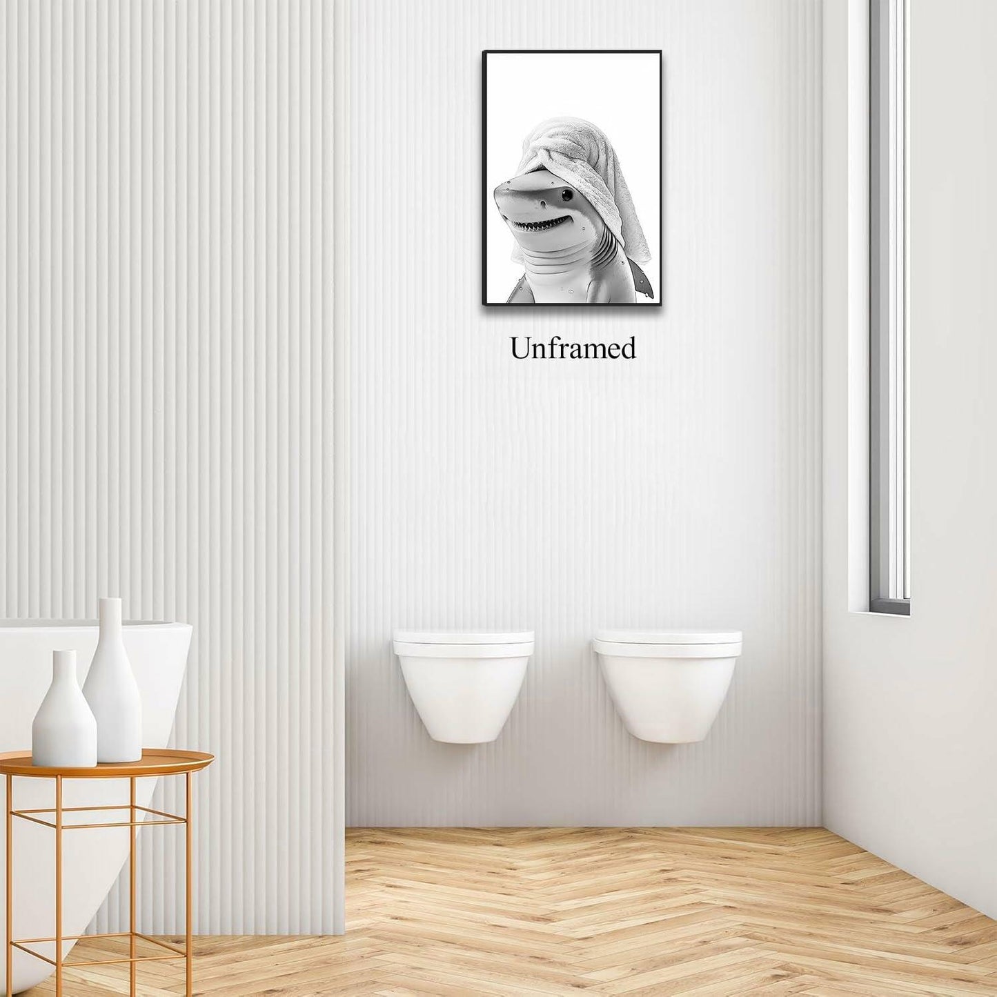 YOYIAXT 3-Piece Bathroom Canvas Wall Art Shark Black White 12x16 in