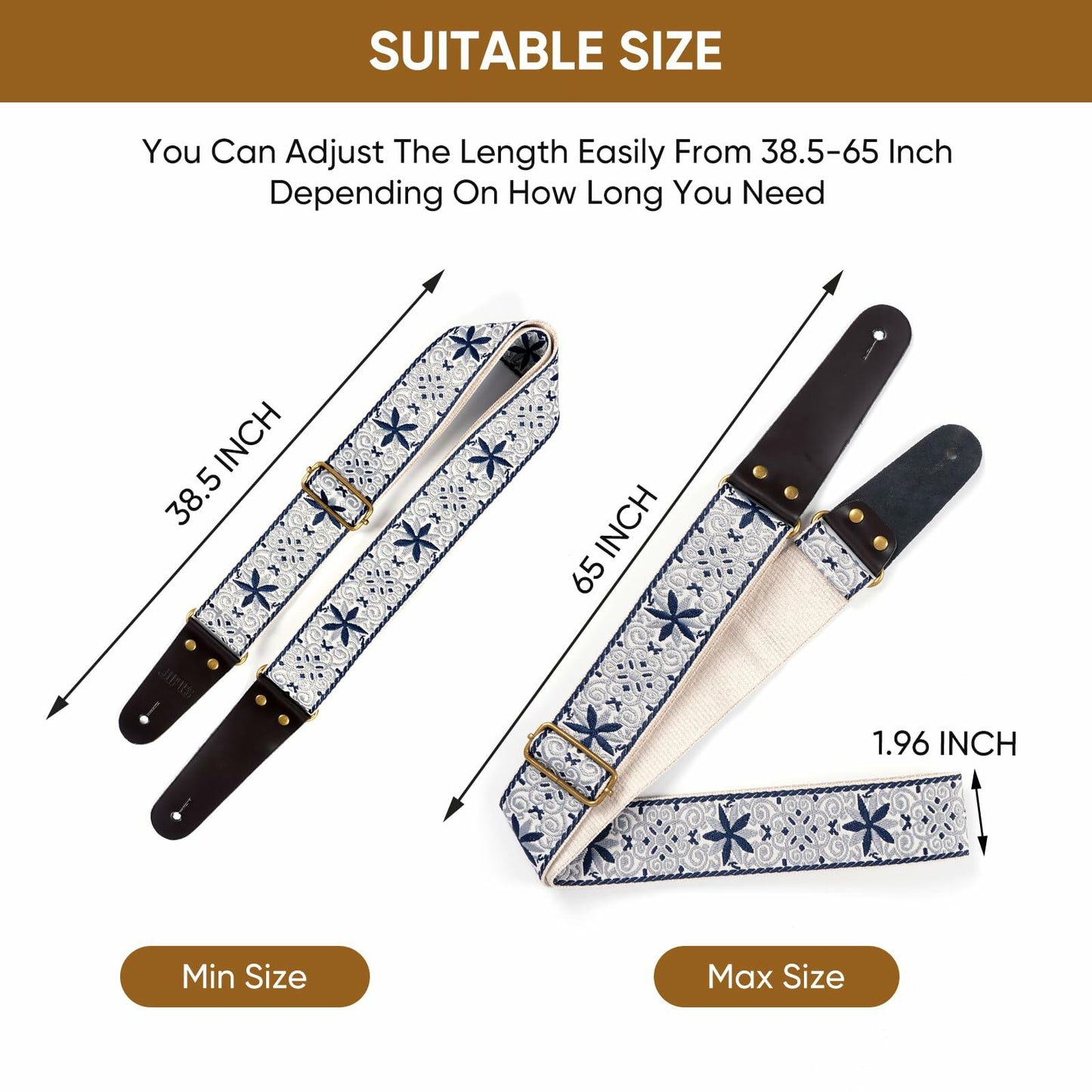 JIPIS Guitar Strap GS-89 with Head Strap 2 Buckles and 3 Picks Set