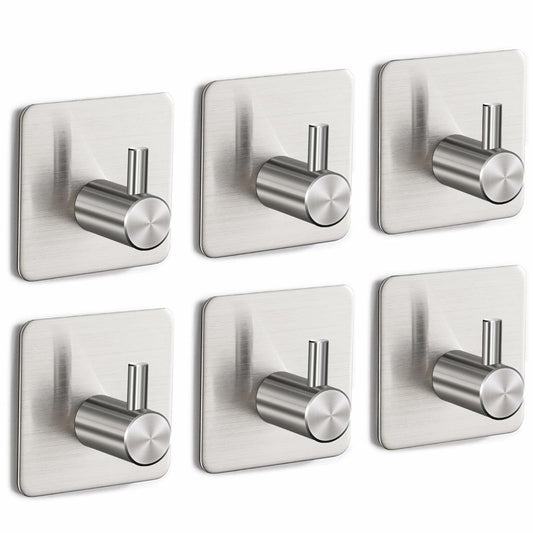 Eowihor 6 Pack Silver Stainless Steel Wall Hooks Heavy Duty Waterproof